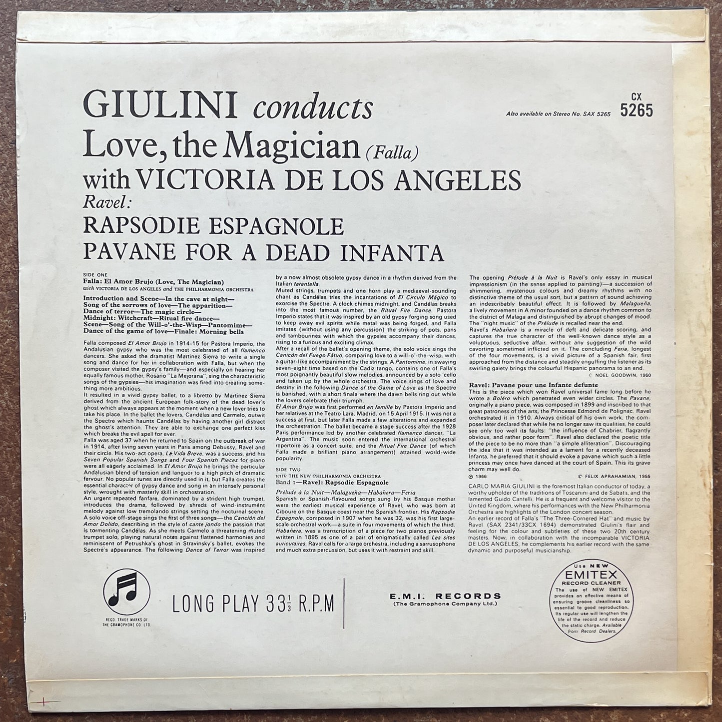 Falla / Ravel, Giulini Conducts Philharmonia and New Philharmonia Orchestra With Victoria De Los Angeles – Love, The Magician / Rapsodie Espagnole / Pavane Pour Une Infante Defunte