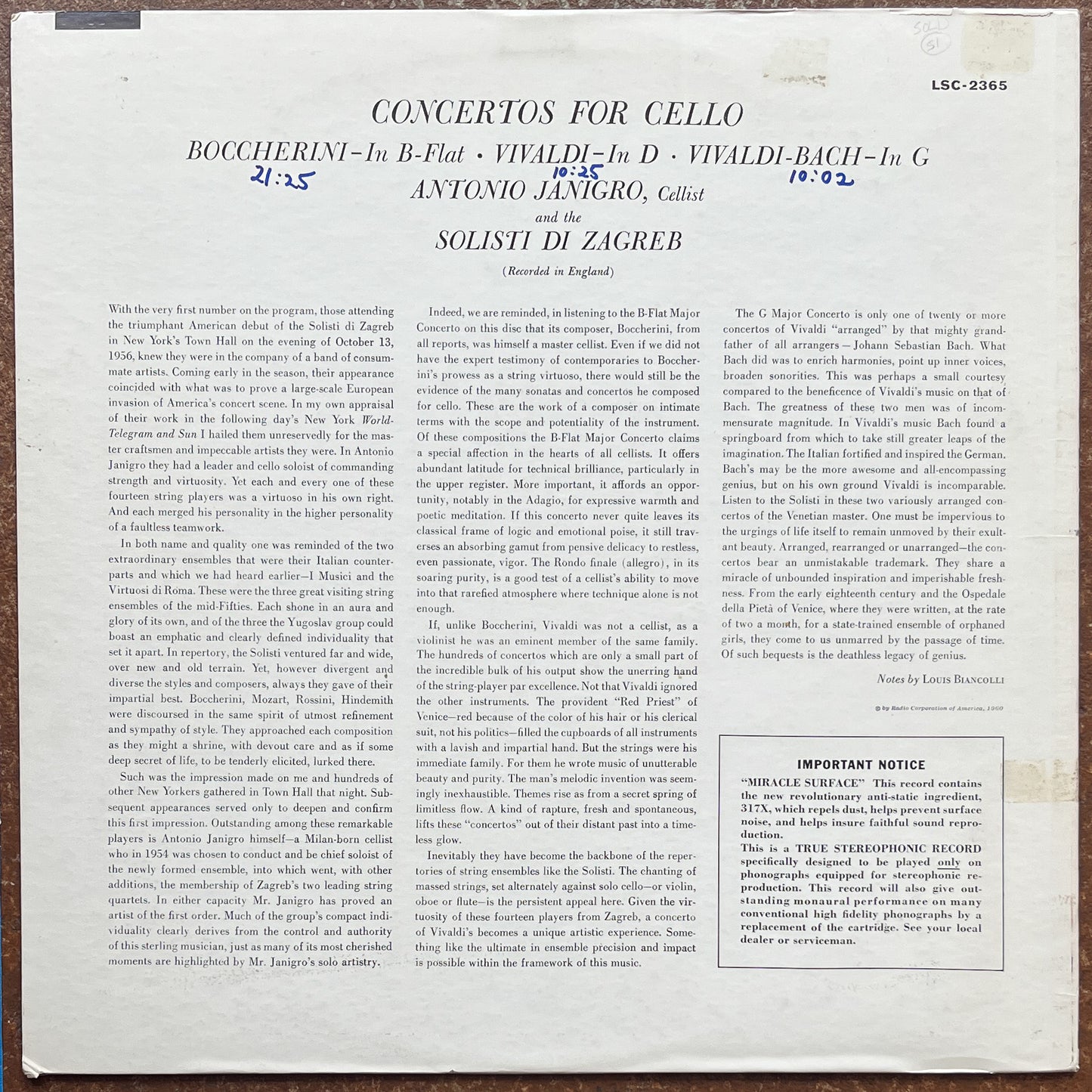 Antonio Janigro, Solisti Di Zagreb / Boccherini / Vivaldi · Bach – Concertos For Cello