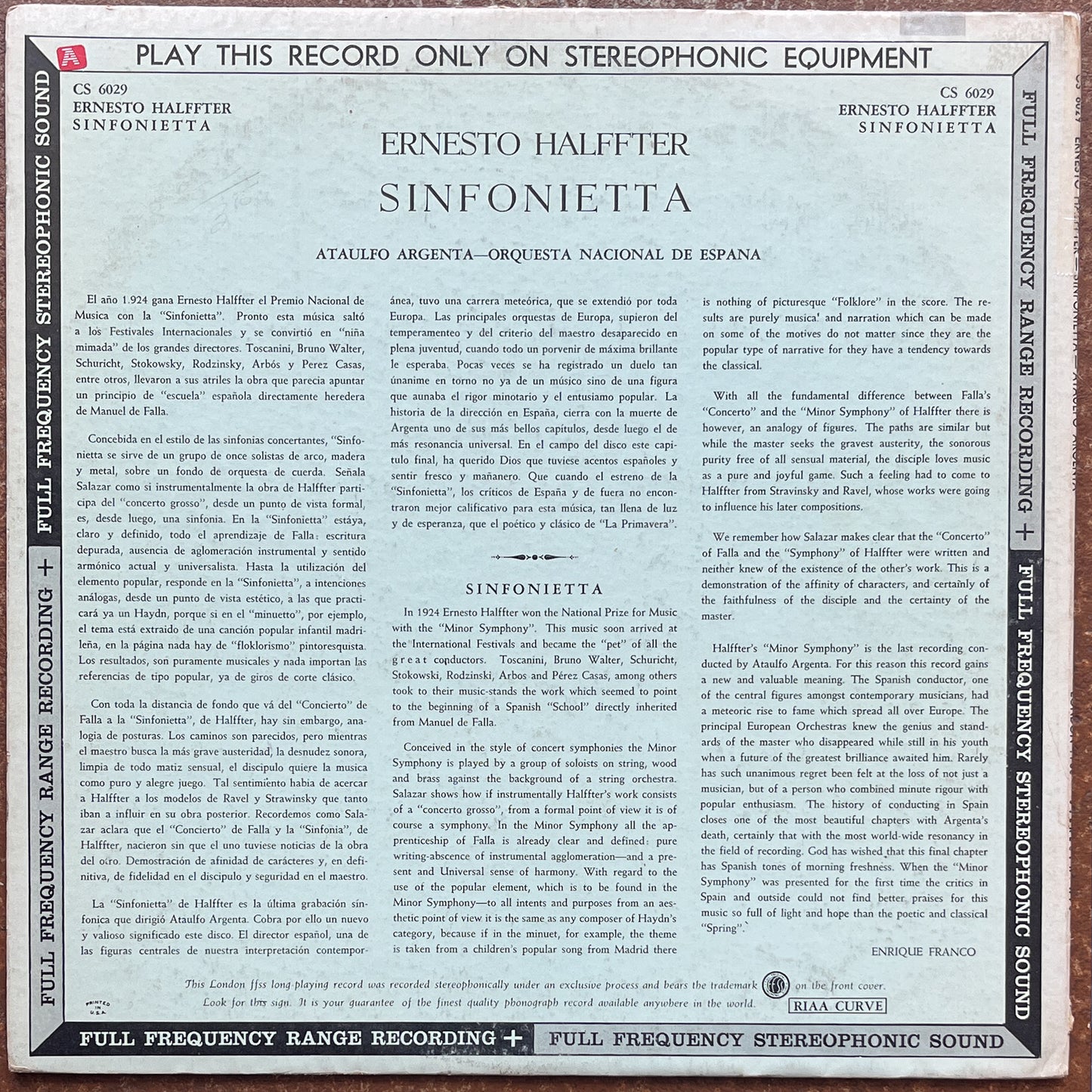 Ernesto Halffter, Ataulfo Argenta Conducting Orquesta Nacional De España – Sinfonietta