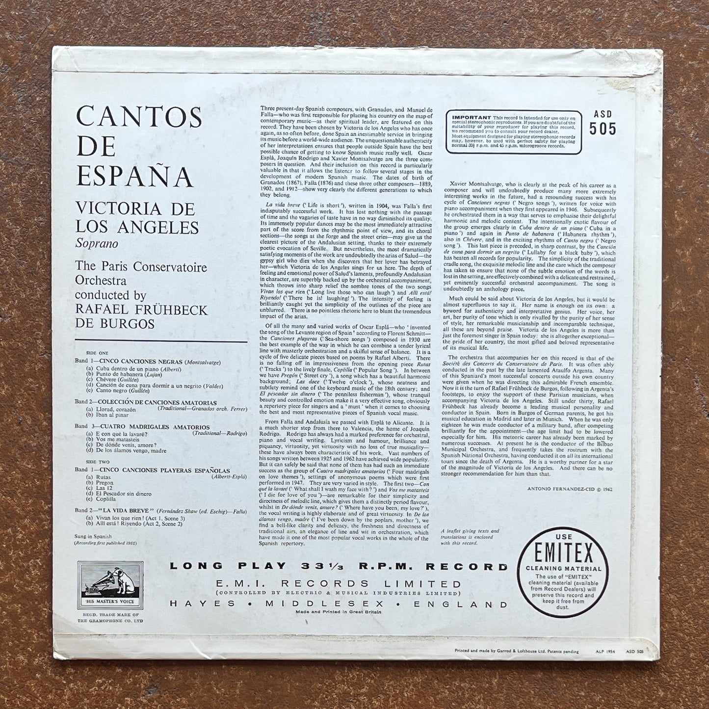 Victoria De Los Angeles, Paris Conservatoire Orchestra, Conducted By: Rafael Frühbeck De Burgos – Cantos De España