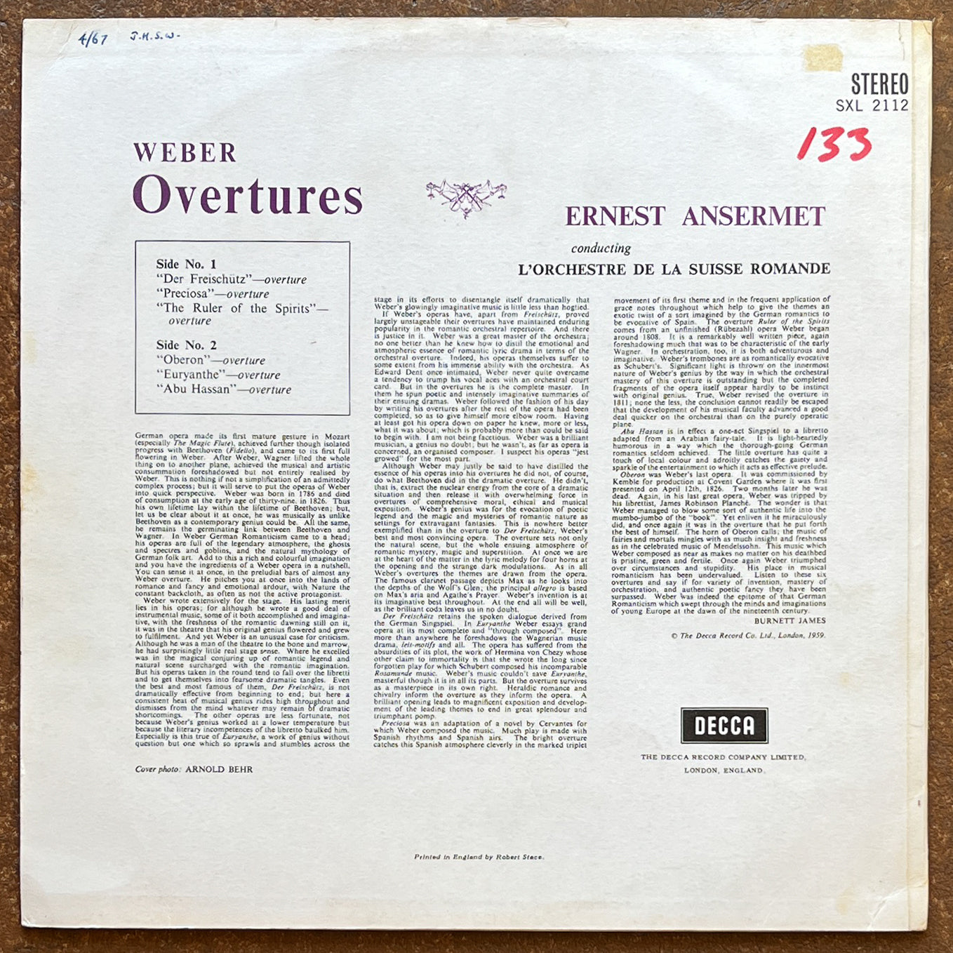 Weber, Ansermet, L'Orchestre De La Suisse Romande – Overtures