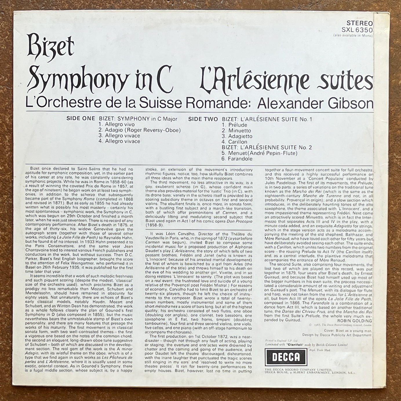 Bizet, L'Orchestre De La Suisse Romande, Alexander Gibson – Symphony In C / L'Arlésienne Suites