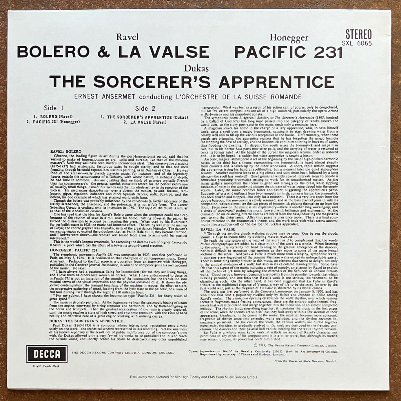 Ravel, Honegger & Dukas / Ansermet, L'Orchestre De La Suisse Romande – Works By Ravel, Honegger & Dukas
