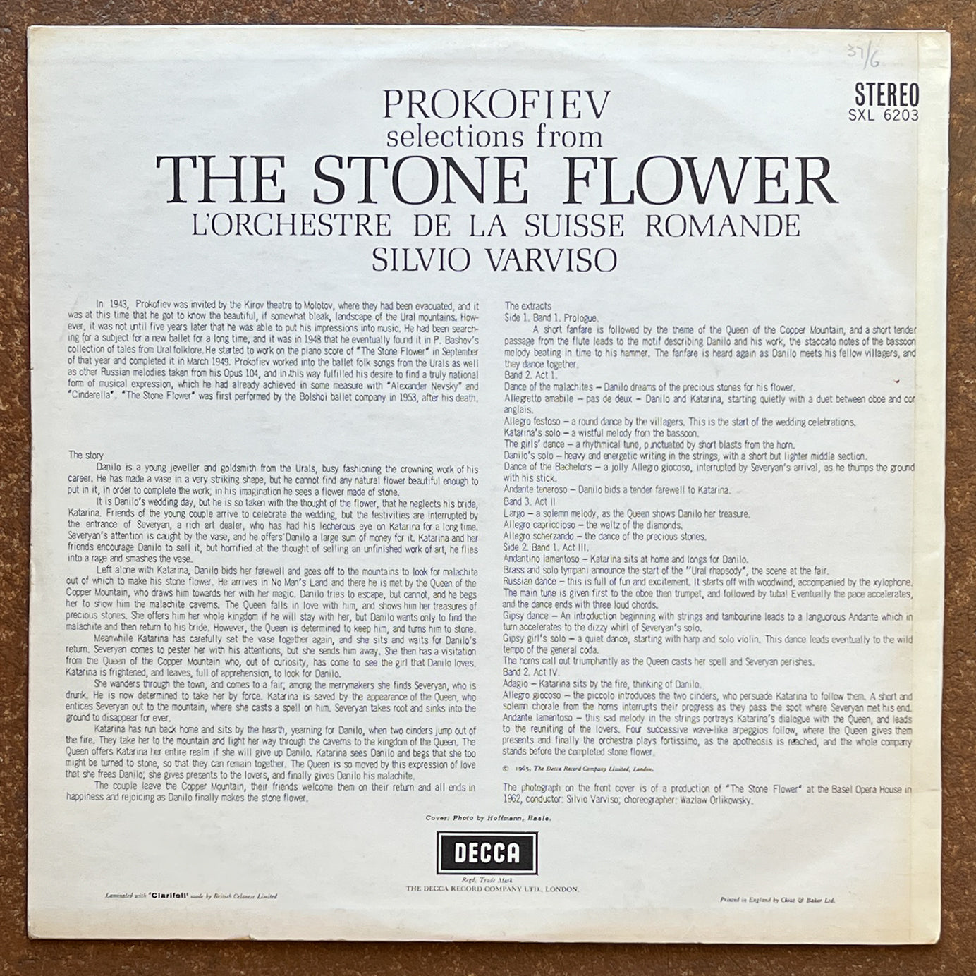 Prokofiev, L'Orchestre De La Suisse Romande, Silvio Varviso – Selections From The Stone Flower
