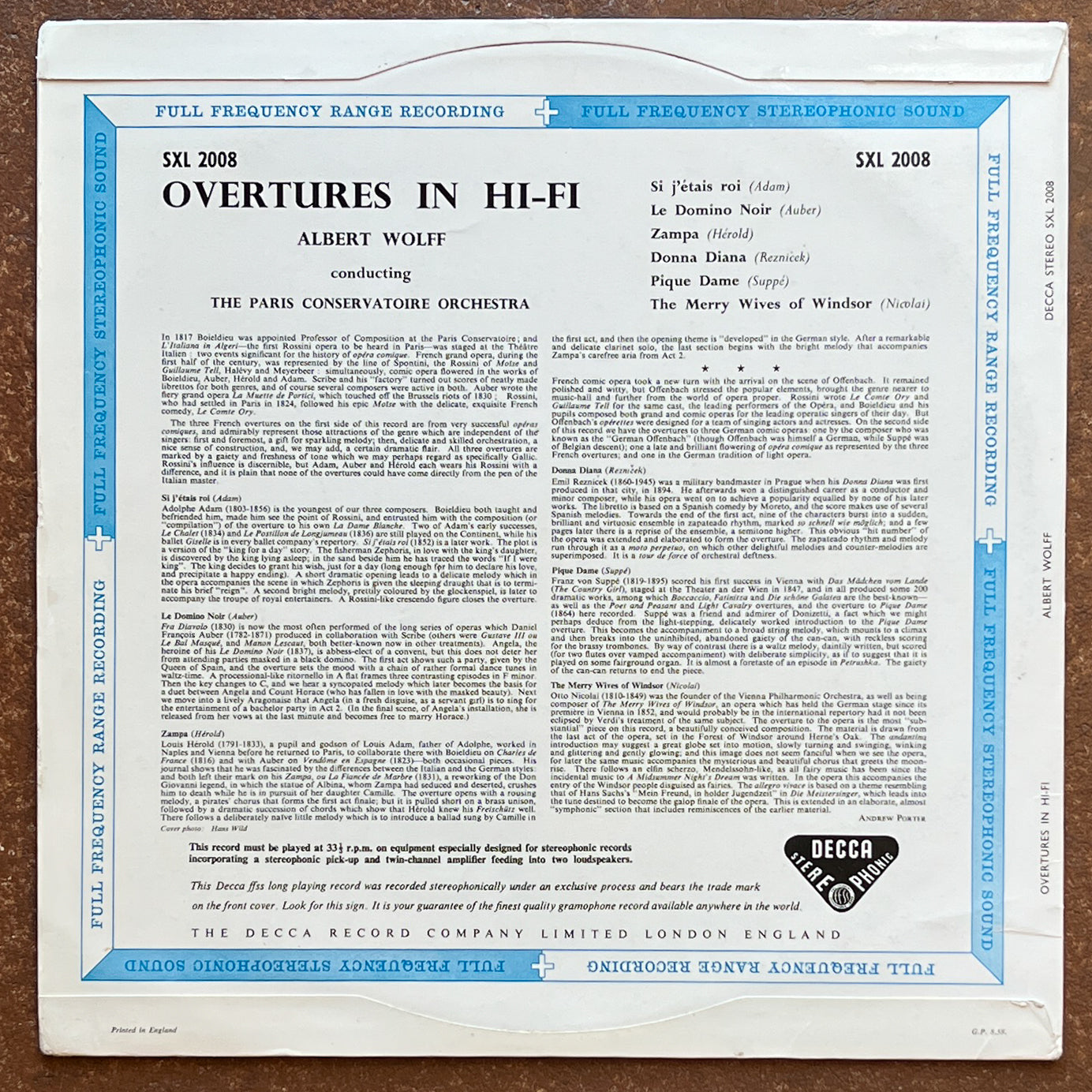Albert Wolff ∙ Paris Conservatoire Orchestra* – Overtures In Hi-Fi