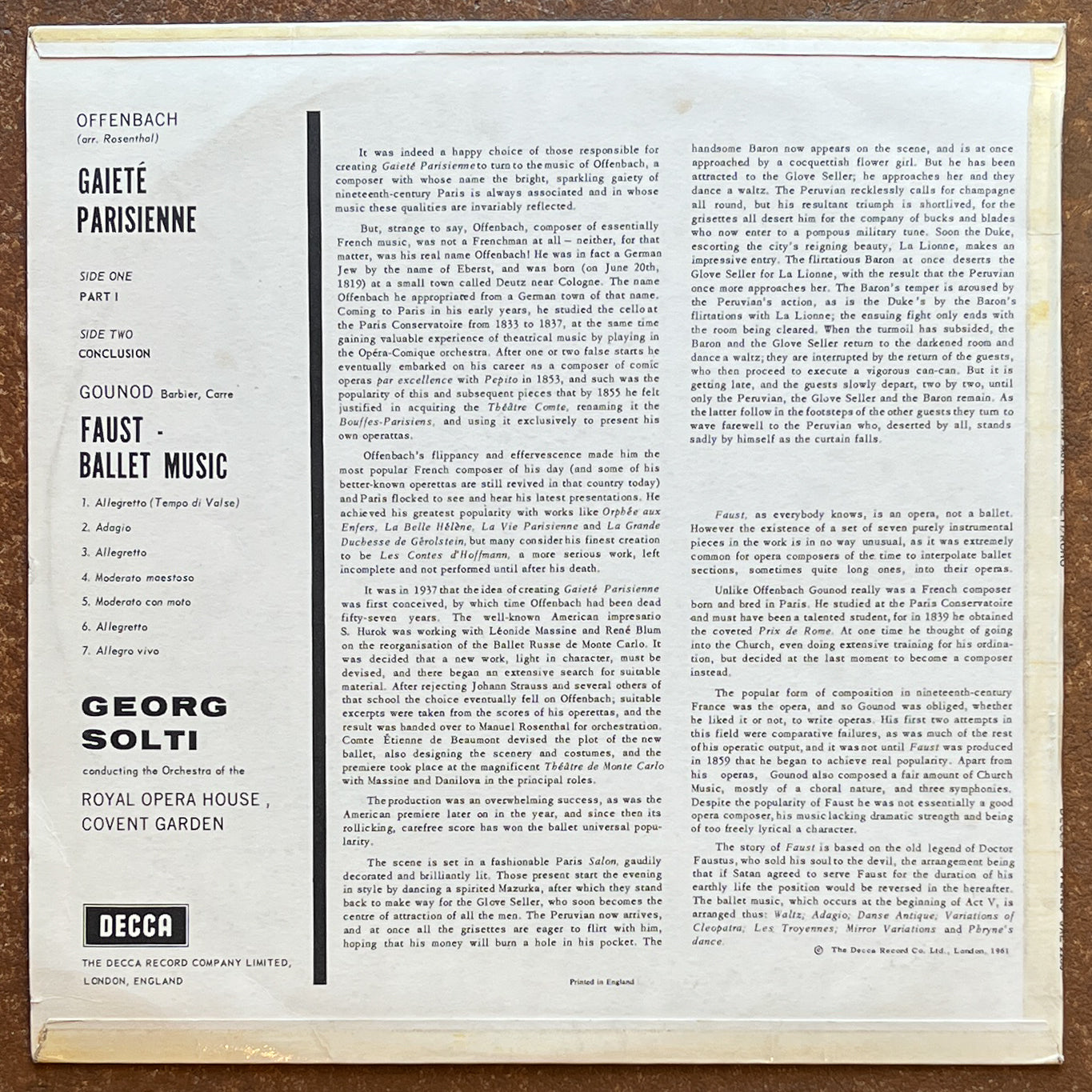 Offenbach / Gounod – Georg Solti, Royal Opera House Orchestra, Covent Garden* – Gaité Parisienne / Faust Ballet Music