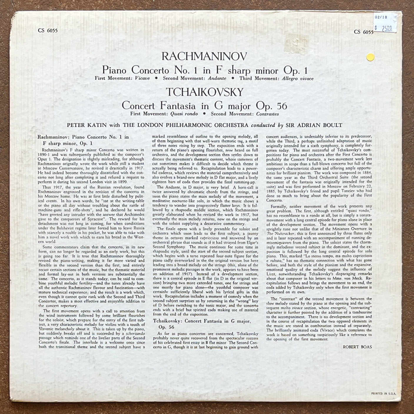 Rachmaninoff / Tschaikovsky - Peter Katin, London Philharmonic Orchestra, Sir Adrian Boult – Concerto 1 For Piano And Orchestra In F Sharp Minor Op. 1 / Concert Fantasy For Piano And Orchestra Op. 56