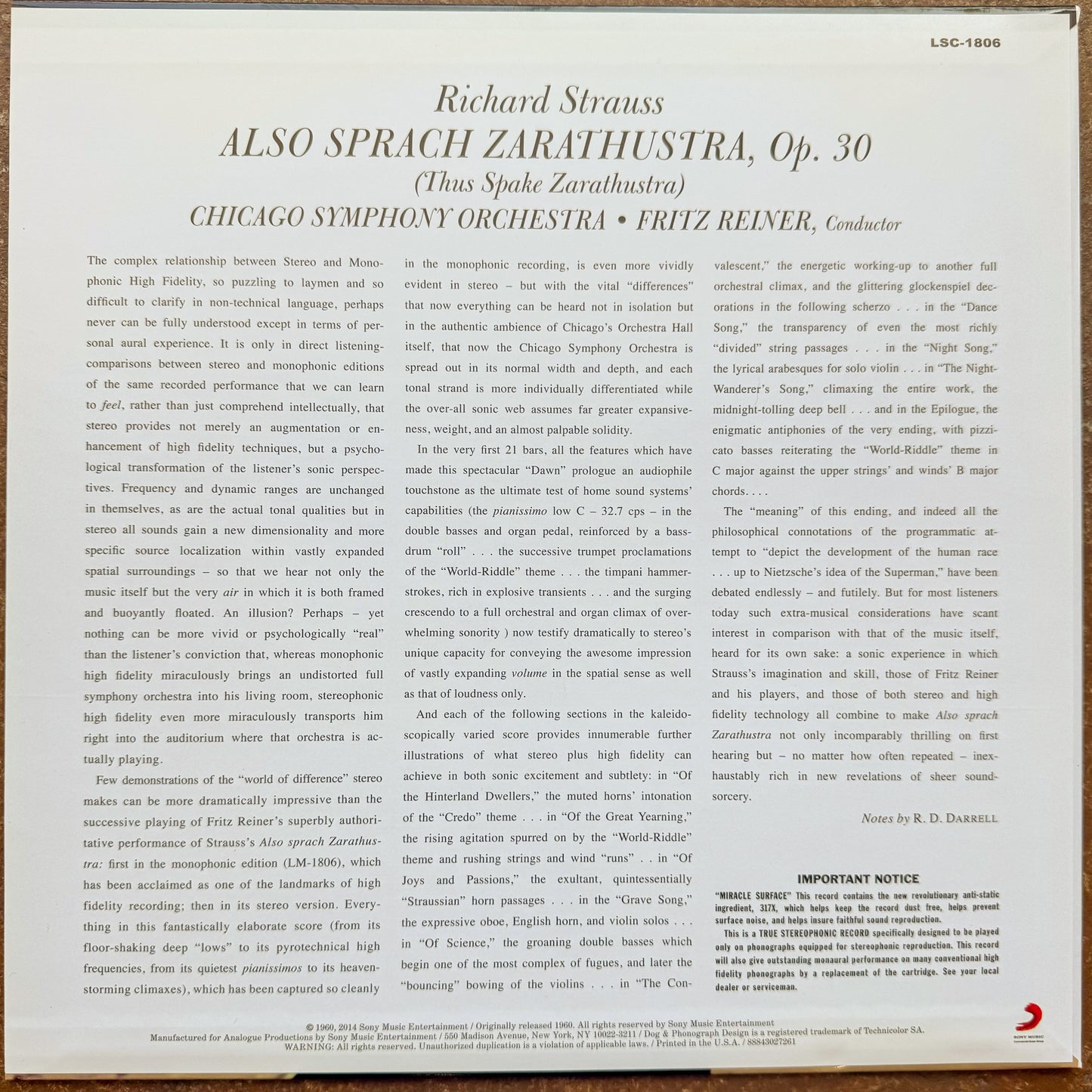 Richard Strauss, Reiner, Chicago Symphony. Also Sprach Zarathustra