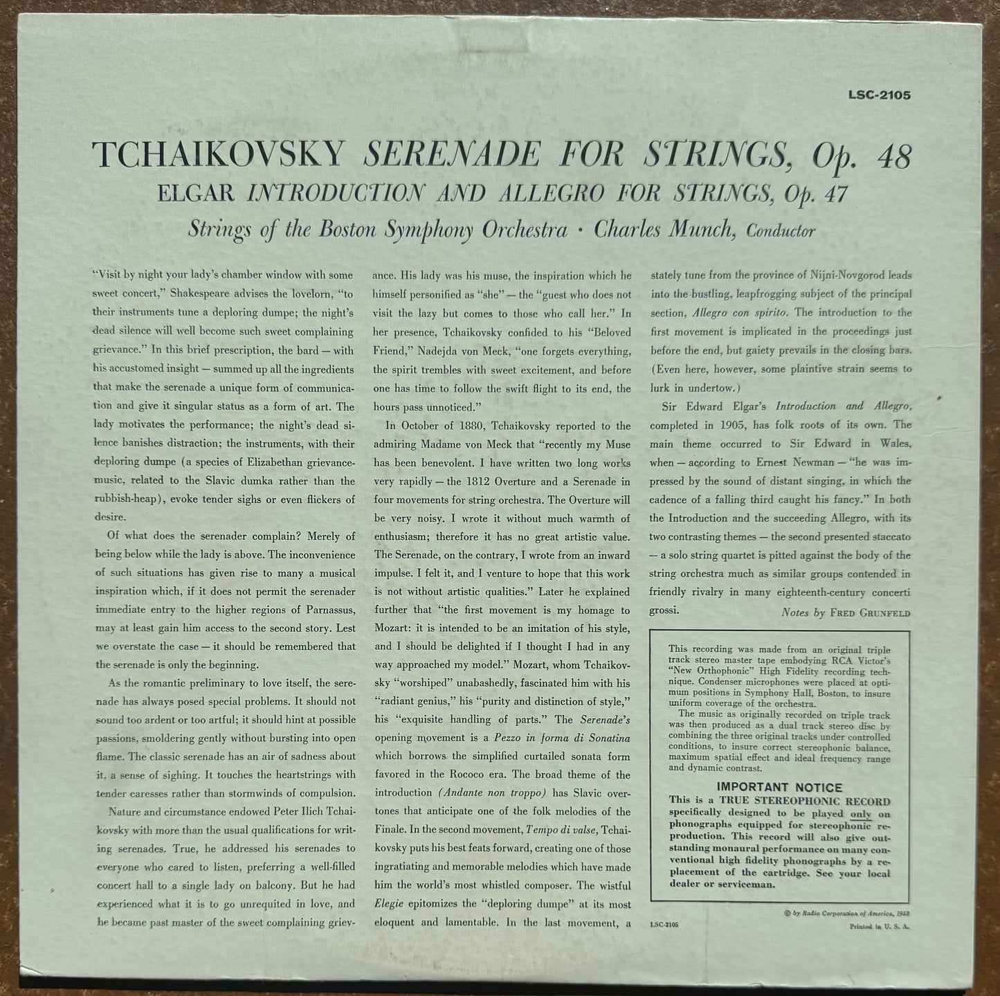 Tchaikovsky, Strings Of The Boston Symphony Orchestra*, Charles Munch – Serenade For Strings