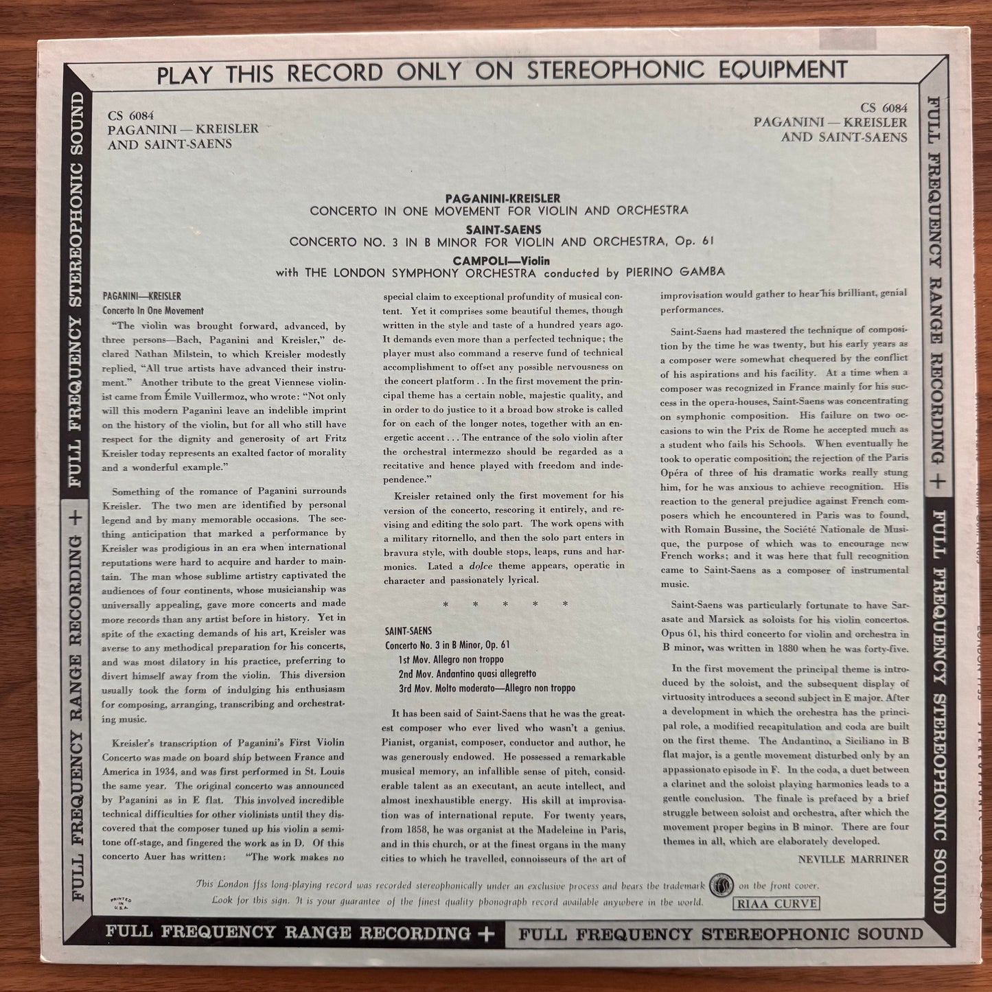 Campoli, Paganini, Kreisler, Saint-Saëns, The London Symphony Orchestra, Pierino Gamba