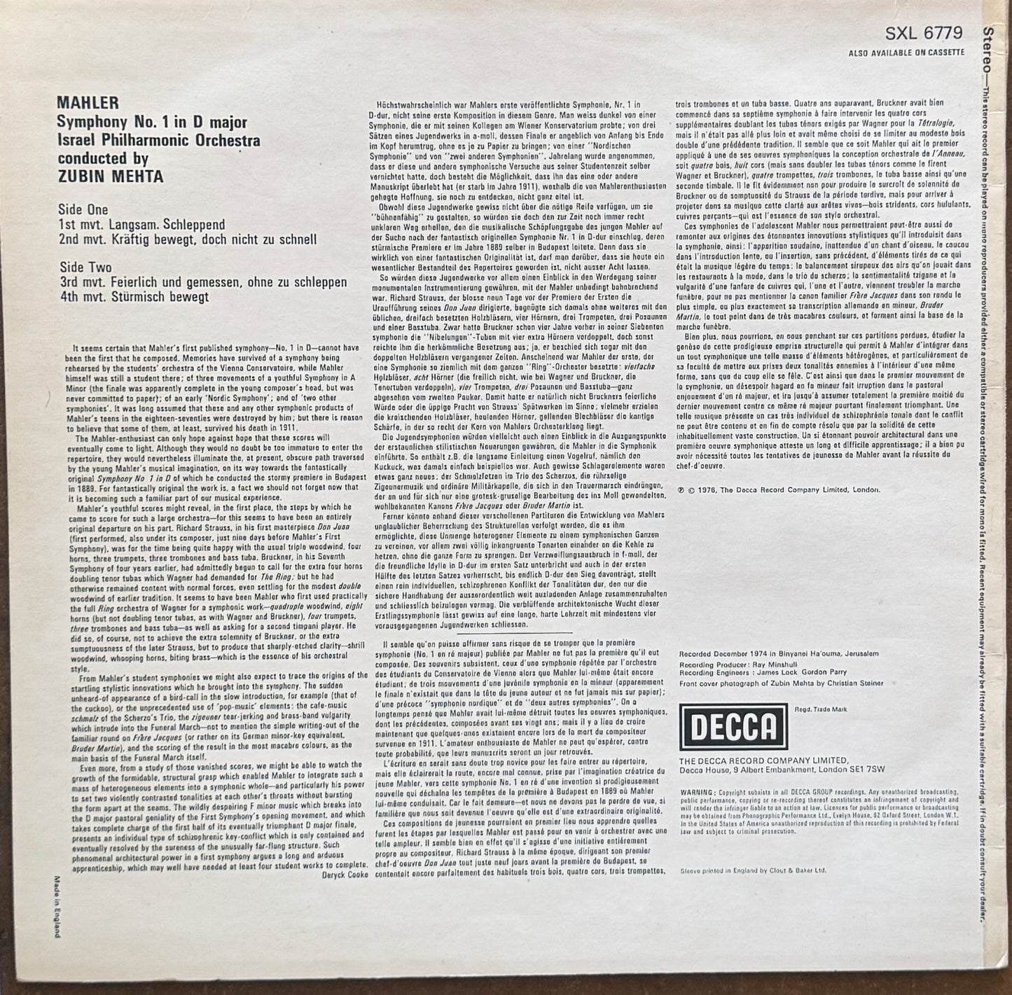 Mahler - Israel Philharmonic Orchestra, Zubin Mehta – Symphony No. 1