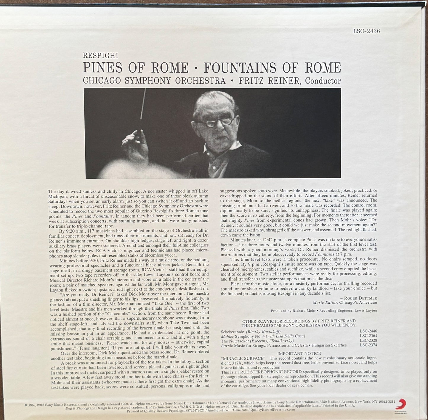 Respighi, Reiner / Chicago Symphony – Pines Of Rome / Fountains Of Rome