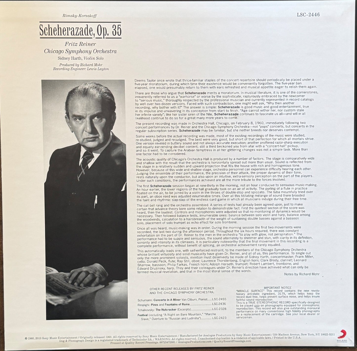 Rimsky-Korsakoff / Reiner, Chicago Symphony* – Scheherazade