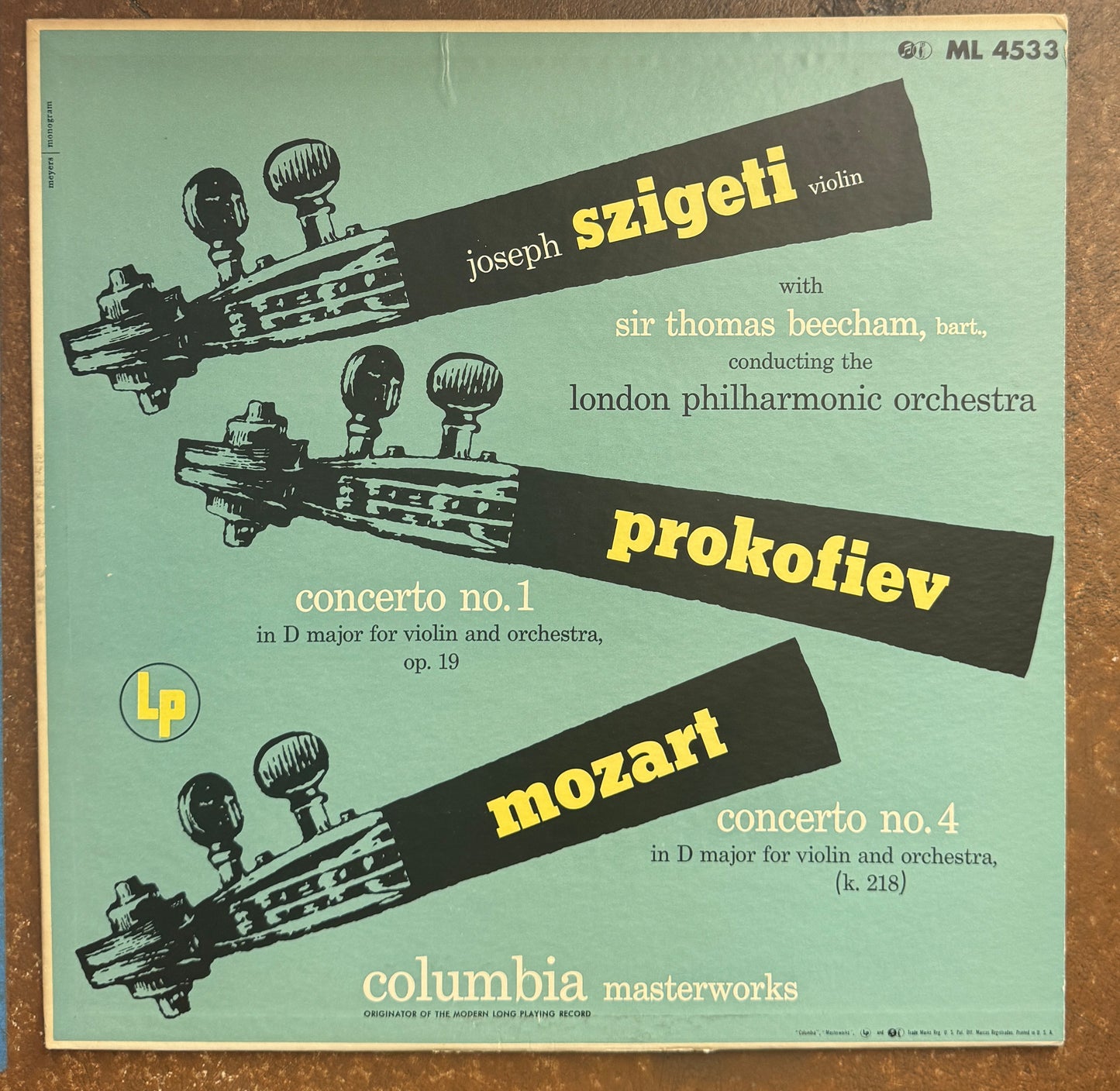 Joseph Szigeti With Sir Thomas Beecham, Bart. Conducting The London Philharmonic Orchestra, Prokofiev / Mozart – Concerto No. 1 In D Major For Violin And Orchestra, Op. 19 / Concerto No. 4 In D Major For Violin And Orchestra (K. 218)