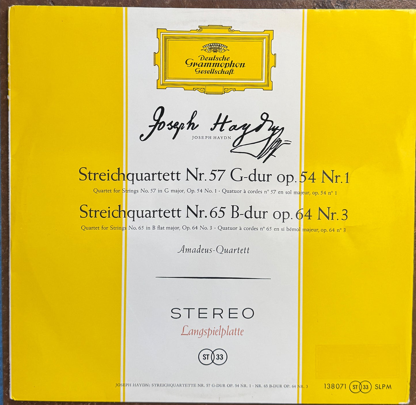 Joseph Haydn – Amadeus-Quartett – Streichquartett Nr. 57 G-dur Op.54 Nr. 1 / Streichquartett Nr. 65 B-dur Op. 64 Nr. 3