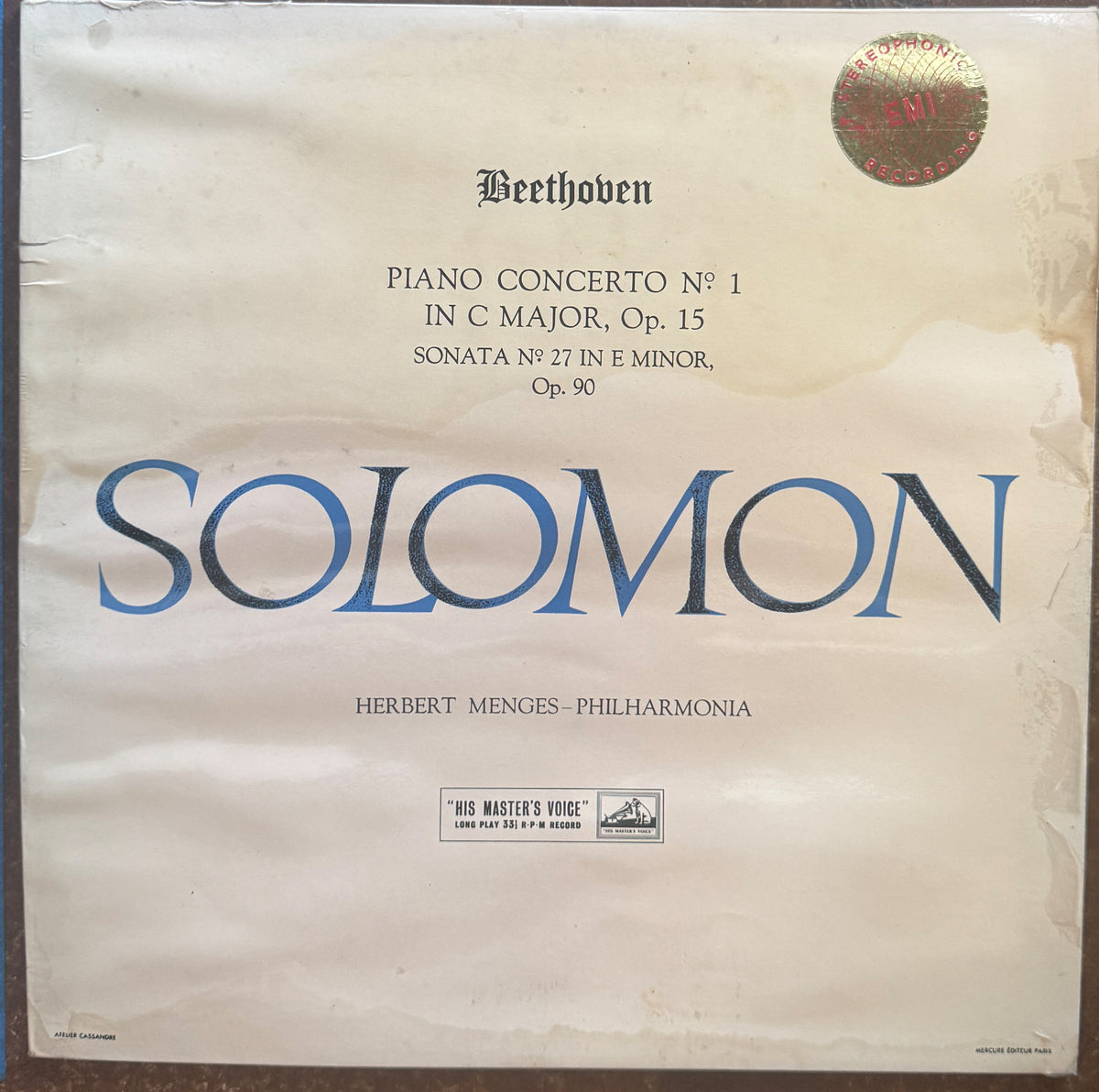 Beethoven - Solomon (6), Herbert Menges, Philharmonia – Piano Concerto No. 1 In C Major, Op. 15 / Sonata No. 27 In E Minor, Op. 90