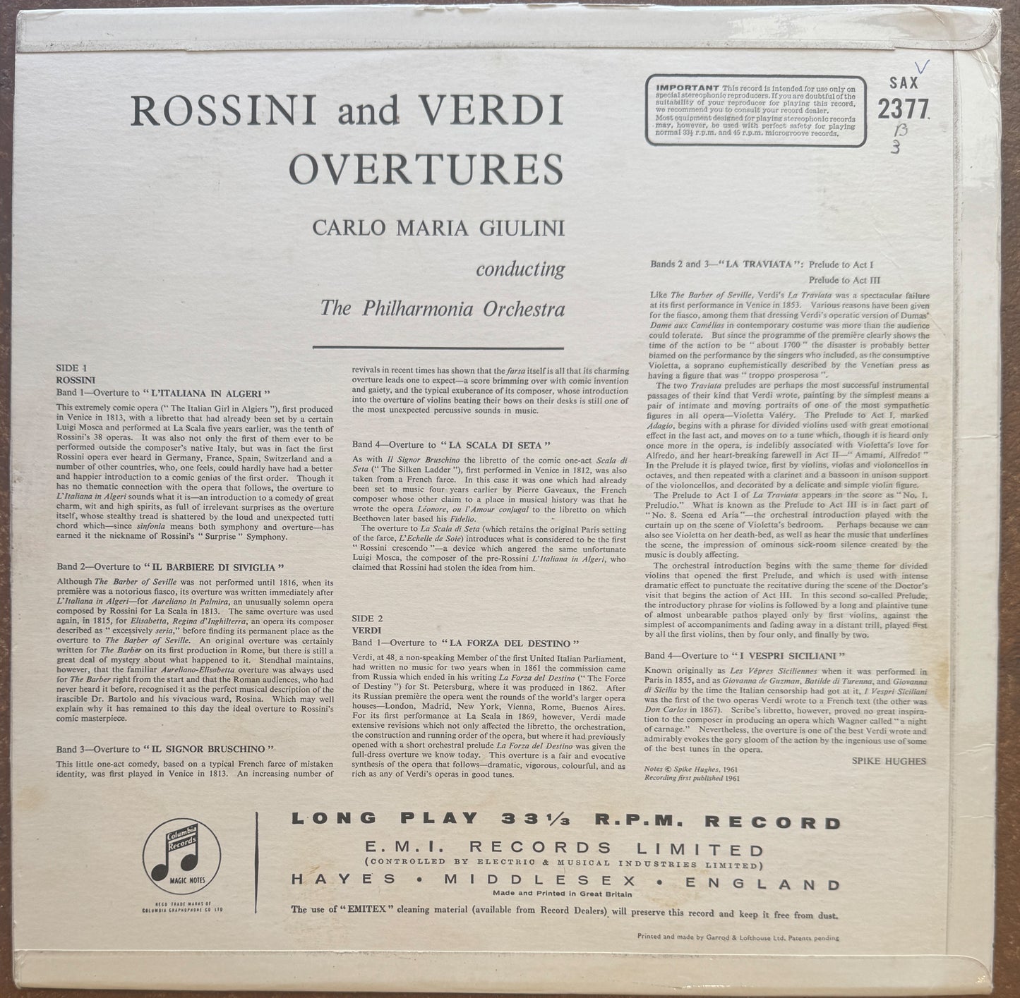 Giulini Conducts The Philharmonia Orchestra ‎– Rossini And Verdi Overtures