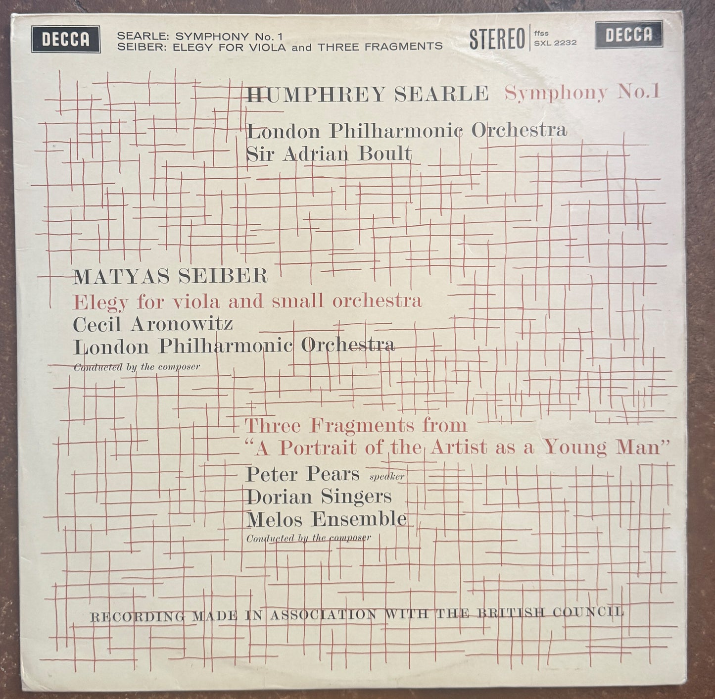 Humphrey Searle, Matyas Seiber, Sir Adrian Boult, London Philharmonic Orchestra, Melos Ensemble Of London – Symphony No. 1 / Elegy For Viola And Small Orchestra / Three Fragments From "A Portrait Of The Artist As A Young Man"