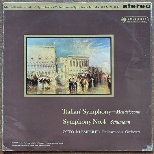 Mendelssohn / Schumann, Otto Klemperer, Philharmonia Orchestra – 'Italian' Symphony / Symphony No.4