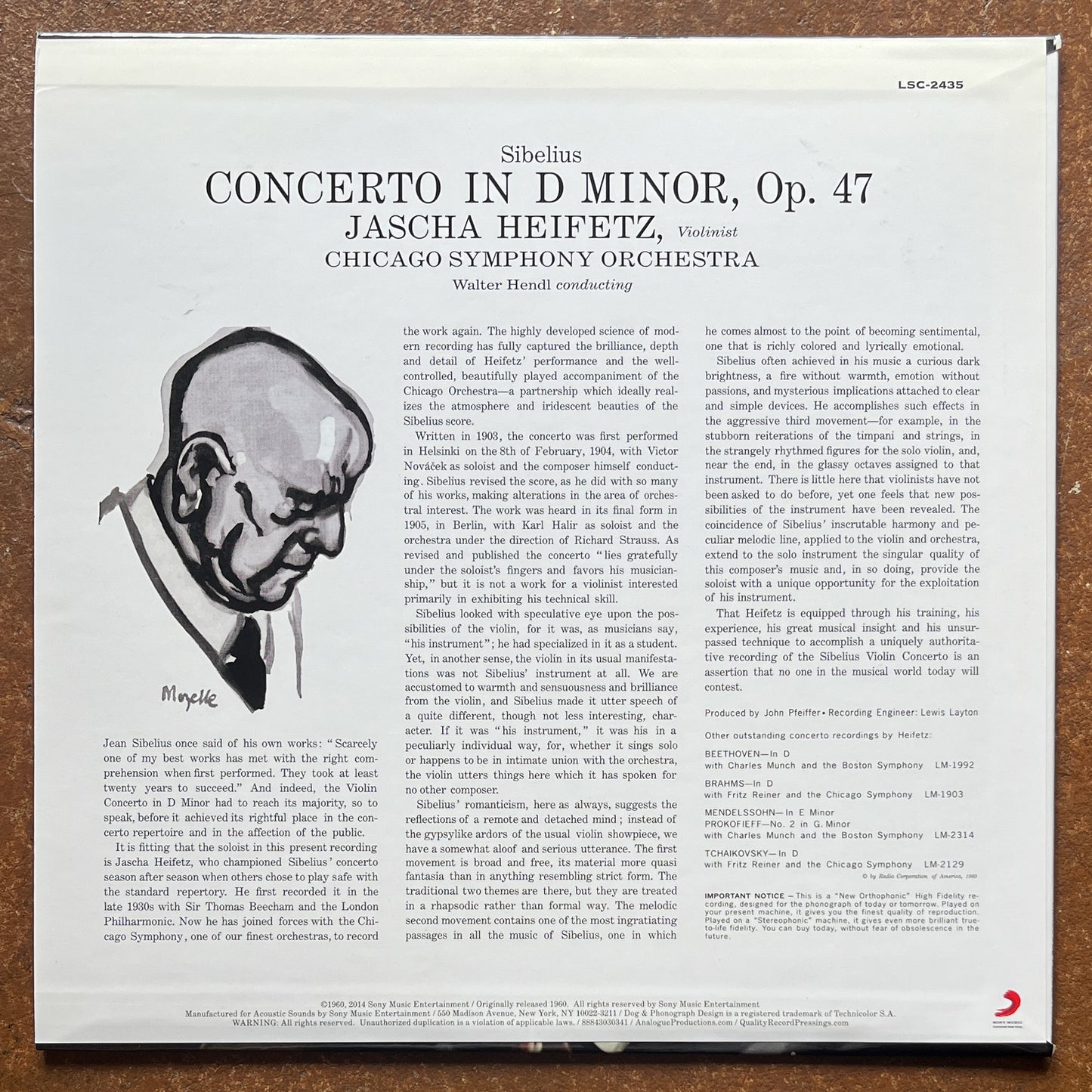 Sibelius / Heifetz, Walter Hendl, Chicago Symphony – Violin Concerto In D Minor, Op. 47
