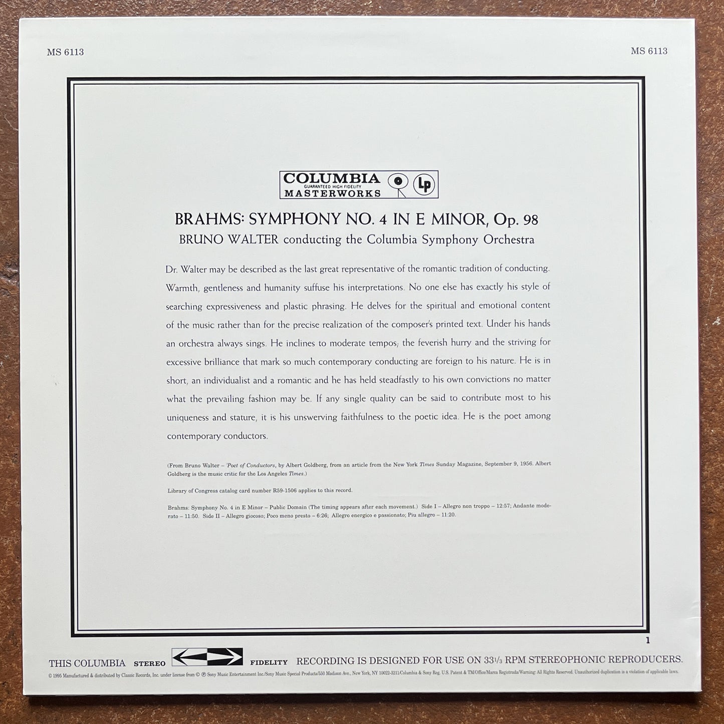 Brahms - Bruno Walter, Columbia Symphony Orchestra – Brahms: Symphony No. 4