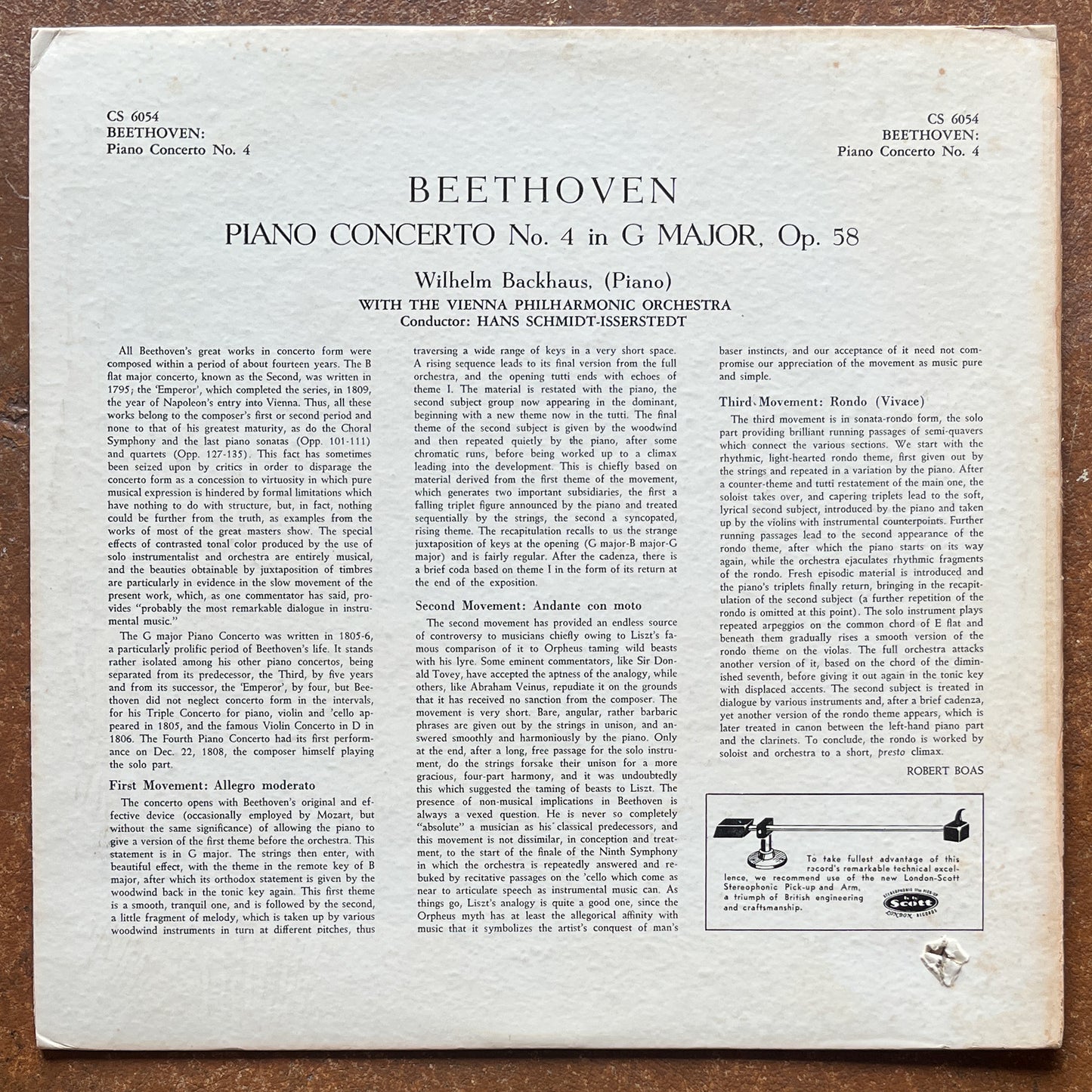 Beethoven, Backhaus, Vienna Philharmonic Orchestra, Hans Schmidt-Isserstedt – Piano Concerto No. 4 In G Major Op. 58