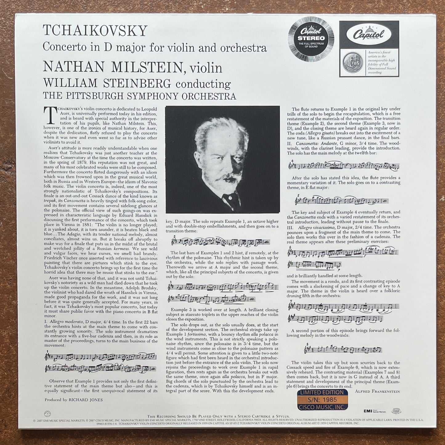 Milstein, Tchaikovsky, William Steinberg, The Pittsburgh Symphony Orchestra – Violin Concerto In D Major