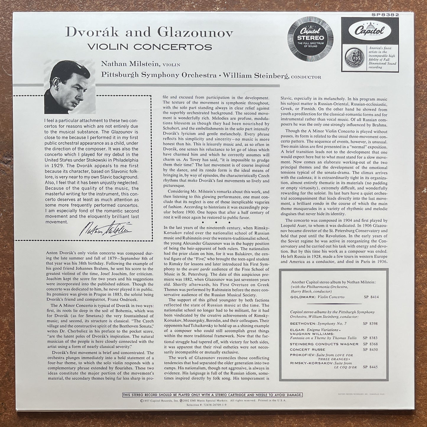 Antonín Dvořák - Alexander Glazunov - Nathan Milstein - William Steinberg, The Pittsburgh Symphony Orchestra – Violin Concertos