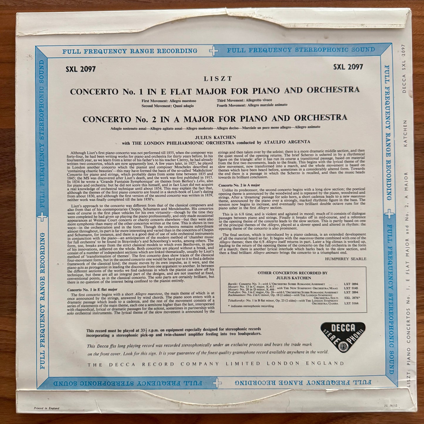 Lizst, Katchen, London Philharmonic Orchestra, Argenta- Piano Concertos No. 1 & 2