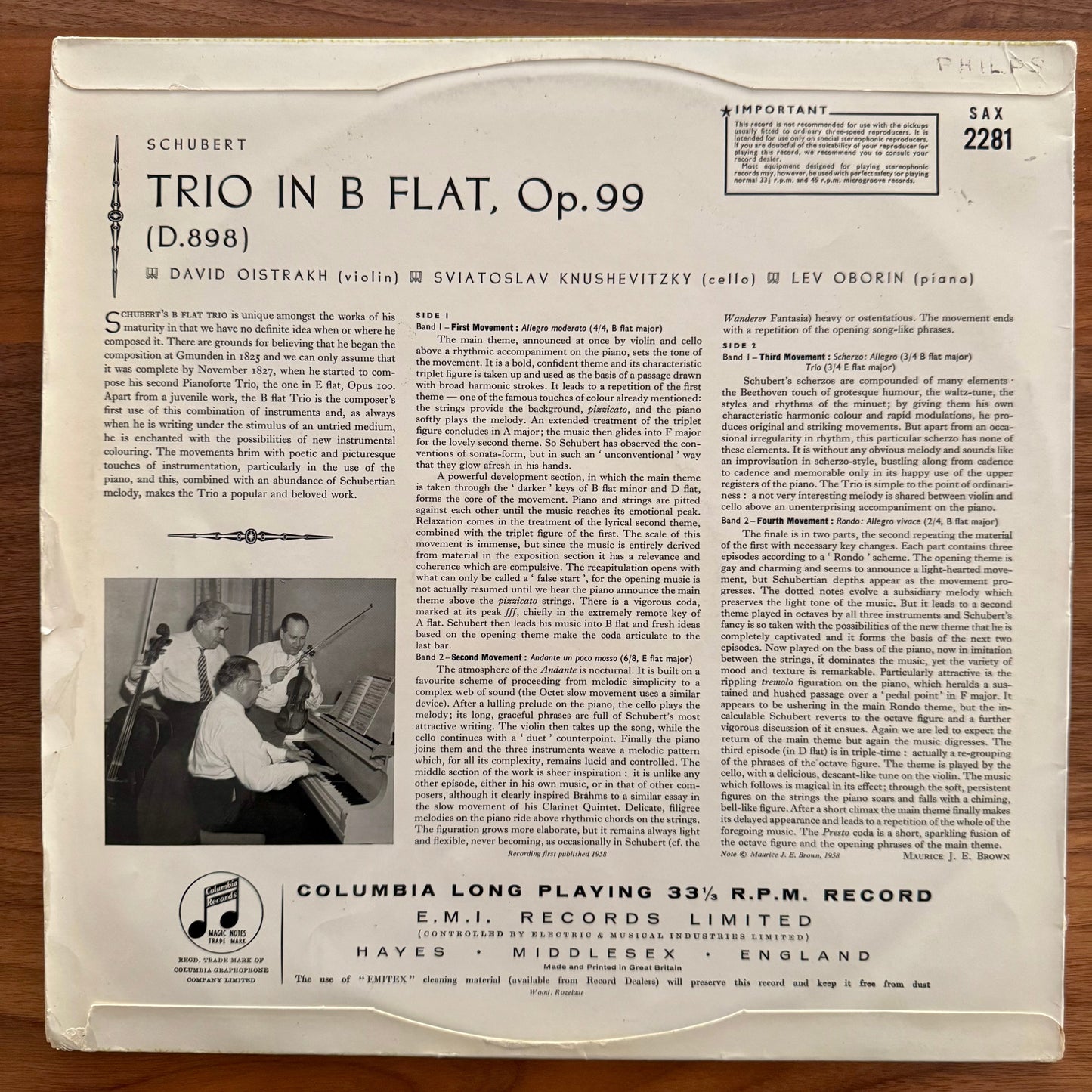 Schubert, David Oistrakh, Sviatislov Knushevitsky, Lev Oberin- Trio No. 1 In B Flat D.898 (Op.99)